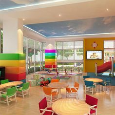 the children's playroom is brightly colored