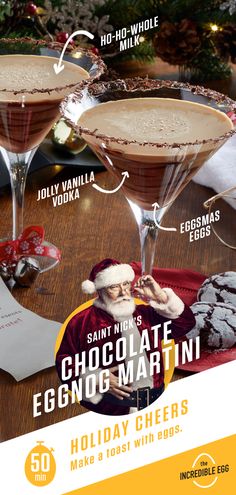 two martinis with chocolate and eggnog in them