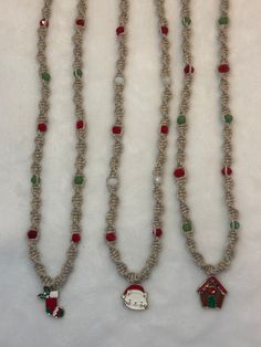 Add a touch of bohemian flair to your look with this 18-inch Hemp Necklace. Handcrafted with high-quality hemp material, this necklace features a unique spiral design that adds visual interest to any outfit. Each color scheme makes it perfect for the holiday season. Ideal for those who love artisan jewelry, this necklace is perfect for casual wear or dressing up for special occasions. The 18-inch length is ideal for layering with other necklaces or wearing alone as a statement piece. Bring a touch of natural beauty to your jewelry collection with this one-of-a-kind hemp necklace. Bohemian Jewelry For Christmas Holiday, Bohemian Jewelry For Christmas, Bohemian Christmas Jewelry, Bohemian Christmas Holiday Jewelry, Handmade Adjustable Necklaces For Holidays, Cat Gingerbread, Hemp Material, Candy Cane Heart, Hemp Macrame