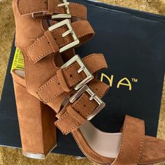 Beautiful And Elegant Tan Color, Never Worn. Summer High Heel Boots With Buckle Closure, Trendy Open Toe Boots With Buckle Closure, Chic Summer Boots With Buckle Closure, Trendy Ankle-high Heels With Buckle Closure, Trendy Suede Heels With Buckle Closure, Trendy Ankle-high Fall Sandals, Trendy Ankle-high Sandals For Fall, Suede Ankle-high Heels With Buckle Closure, Boot Brands