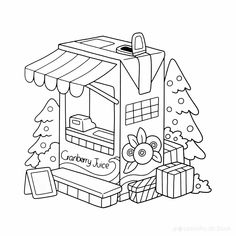 an ice cream cart with christmas trees and presents