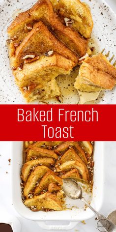 baked french toast in a casserole dish on a white plate