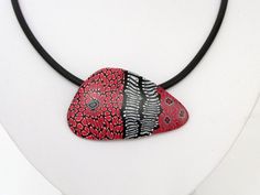 Statement necklace in black and red unique polymer clay | Etsy Red Hand Painted Pendant Necklaces, Unique Red Polymer Clay Necklace, Handmade Bib, Necklace Big, Bib Necklace, White And Red, Unique Necklaces, Black Rubber, Polymer Clay Jewelry