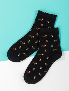 Black Harajuku Socks For Spring, Cute Black Non-slip Socks, Quirky Socks Aesthetic, Cute Cat Design Socks For Winter, Playful Black Non-slip Socks, Print Socks, Women Socks, Shein Style