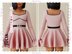 the dress is pink with black trims