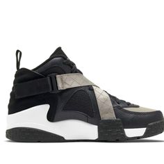 The Nike Air Raid Men's Basketball Shoe Is Designed With Cross-Foot Straps And An Air-Sole Heel Unit For Stability And Cushioning During Play. Leather High-top Sneakers With Rubber Sole For Training, Gray Leather High-top Sneakers With Vibram Sole, Gray High-top Sneakers With Vibram Sole, Nike Leather Training Sneakers, Nike Leather Sneakers For Training, Modern High-top Sneakers For Training, Nike High-top Sneakers With Vibram Sole For Sports, Leather High-top Basketball Shoes With Vibram Sole, Nike High-top Sneakers With Vibram Sole