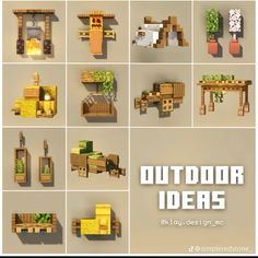 several different types of outdoor furniture made out of wood