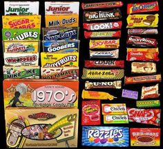 an assortment of retro candy bars from the 1950's and early 1960s's