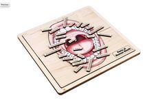 a wooden puzzle with an image of a heart in the middle and words on it