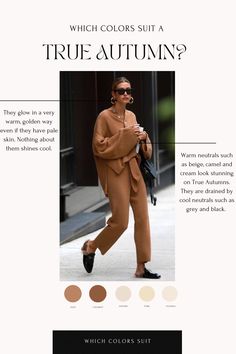 Hailey Bieber True Autumn Hailey Bieber Soft Autumn, True Autumn Palette Outfits, Autumn Mute Warm Outfit, Image Consultant Aesthetic, Warm Autumn Celebrities, Warm Autumn Aesthetic, True Autumn Celebrities, True Autumn Color Palette Outfits, Warm Autumn Color Palette Outfits