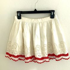 Cream & Red Topshop Mini Skirt Size 2 New With Tags! Never Been Worn! Topshop Skirt. Ivory & Red Cotton/Linen. Eyelet Detail. Mini Silhouette. Hidden Side Zipper. Fully Lined. Perfect For Spring And Summer! Pair With A Blue Shirt For 4th Of July! Waist: 13” Length: 13.5” Item #: 30 From A Smoke-Free Home Topshop Short Skirt. White Skirt. Sexy Skirt. Cute Skirt. Lace Skirt. Red Skirt. Holiday Skirt. Valentine’s Day. Super Short Skirt. Cotton Skirt. Linen Skirt. New Skirt. Eyelet Skirt. White Flared Mini Skirt For The Beach, Red Skirt For Summer Holidays, Red Mini Skirt For Beach Spring Season, Red Mini Skirt For Spring Beach Outing, Red Cotton Skirt For Vacation, Red Mini Skirt For Beach In Spring, Red Cotton Mini Skirt For Spring, White Flared Mini Skirt For Vacation, Super Short Skirt