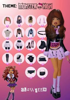 Favorite Show Dti Outfit Idea, Dti Outfits Ideas Theme Monster High, Claudine Wolf Dress To Impress, Clawdeen Dti Outfit, Dti Theme Clawdeen, Mister High Dress To Impress, Roblox Dress To Impress Outfits Monster High School, Monster Hight Outfits Dti, Moster High School Dti Outfit