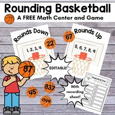 rounding basketball to the nearest place with free printables for kids and adults, including numbers