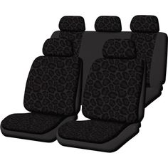 leopard print car seat covers for the front and rear seats with headrests in black