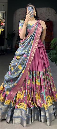 Pink and Majenta color Lehenga in Dolla Silk fabric with Printed, Weaving, Zari work Pink Half Sarees, Engagement Lehenga, Cotton Lehenga, Reception Lehenga, Engagement Reception, Half Sarees, Baby Pink Colour, Trendy Dress Outfits, Trendy Dress