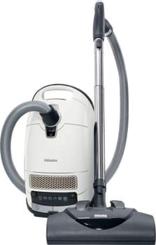 a white and gray vacuum cleaner on a white background