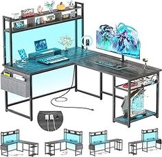 a computer desk with several different angles to fit into the table top and back sides