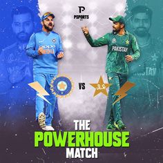 two men in green and blue uniforms standing next to each other with the words, the powerhouse match