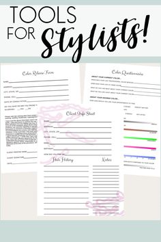 Professional hair stylist and salon tools in my pink boho design for the professional hair stylist in standard letter size 8.5x11.   Includes everything you need for getting your client information organized. Color release form to protect your business from an unhappy client, a color questionnaire, and a client information sheet that even includes hair history and a notes section. Makes the perfect addition to the Hairstylist schedule planner! Available in other sizes to perfectly fit any size j Client Information Sheet, Stylist Tools, Color Consultation, Hairstylist Tools, Consent Forms, Beauty Marketing, Schedule Planner, Salon Business