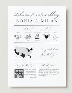 the wedding program is printed in black and white, with an image of a cow on it