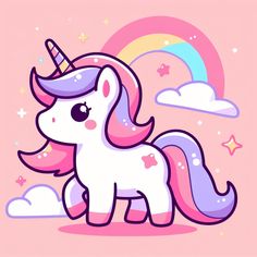 a cute little unicorn with a rainbow in the background