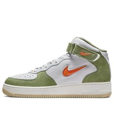 Nike Air Force 1 Mid QS 'Olive Green Total Orange' DQ3505-100 (AF1/SNKR/Skate/Casual/Mid Top/Wear-resistant) Green Leather High-top Sneakers For Outdoor, Modern Green Outdoor Sneakers, Green Casual High-top Sneakers For Outdoor, Casual Green High-top Sneakers For Outdoor, Casual Green High-top Outdoor Sneakers, Green Leather High-top Sneakers Casual Style, Modern Green High-top Sneakers, Casual Green Leather High-top Sneakers, Nike Green High-top Sneakers