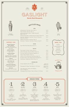 the menu for gaslight restaurant