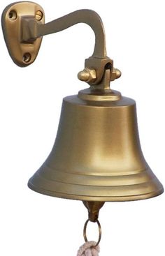 a brass bell with a rope hanging from it