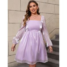 Women's Plus Size Tulle Dress Square Neck Long Puff Sleeve Puffy Babydoll Mesh Mini Dress Purple 5XL Plus Size Tulle Dress, Dress Square Neck, Puffy Dresses, Plus Size Mini Dresses, Mesh Mini Dress, Purple Mini Dresses, Bubble Dress, Mini Skater Dress, Maxi Slip Dress