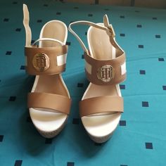 Never Worn Tommy Hilfiger Size 10 Wedge Sandals. Color White And Light Brown. 1" Heels 4" Platform. Tommy Hilfiger Wedge Heel Sandals For Beach, Tommy Hilfiger Beach Sandals With Wedge Heel, Tommy Hilfiger Round Toe Wedge Sandals For Beach, Tommy Hilfiger Wedge Sandals For Beach In Summer, Tommy Hilfiger Open Toe Wedge Sandals For Beach, Tommy Hilfiger Summer Beach Wedge Sandals, Casual Summer Heels By Tommy Hilfiger, Tommy Hilfiger Summer Casual Heels, Tommy Hilfiger Casual Summer Heels