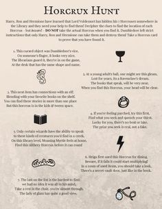 an info sheet describing how to use the horcrux hunt in harry potter