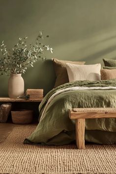 Natural Comfort: 40 Organic Modern Bedroom Designs You'll Love Cozy Organic Modern, Burnt Orange Pillows, Organic Modern Bedroom, Modern Bedroom Ideas, Taupe Walls, Home Refresh, Wooden Headboard, Orange Pillows, Refresh Your Home