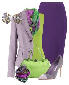 "Time for Lime" by andreaaitken ❤ liked on Polyvore featuring Winser London, Oscar de la Renta, St.Emile, Valentino, Manolo Blahnik, Dorothy Perkins and Nak Armstrong Winser London, Women Blouses Fashion, Work Dresses For Women, Classy Dress Outfits, Purple And Green