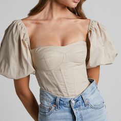 Brand New! Never Worn. Tag Still On! Corset Bustier Top, Brock Collection, Corset Bustier, Bustier Top, Puff Sleeve Top, Corset Top, Cute Tops, Aesthetic Clothes, Linen Blend