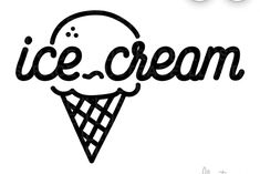 an ice cream logo with the word ice cream written in black ink on a white background