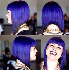 ❤️ Trendy Layered Hairstyles, Cortes Bob, Salon Hair Color, Baby Bangs, Stylish Short Haircuts, Coloured Hair, Bob Haircut For Fine Hair, Blue Highlights, Inverted Bob