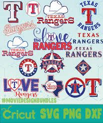 the texas rangers logo is shown in red, white and blue on a light blue background