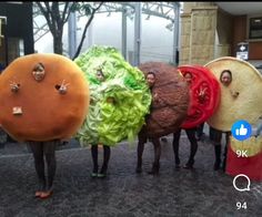 four people in costumes made to look like food