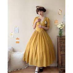 A classic dress that will make you look like a prestigious lady. The waist is high, giving you a beautiful silhouette. For the waist, you can choose between a wide corset or a narrow waist ribbon. The neckline is decorated with frills, and the flared skirt gives an elegant impression. 
 
 
 ＜Item＞ 
 
 Long length 
 Standard length 
 
 
 ＜Waist part＞ 
 
 Corset + waist ribbon 
 waist ribbon 
 
 
 ＜Size＞ 
 
 Long length 
 
 S size 
 
 Length: 125cm 
 Upper body length: 37cm 
 Shoulder width: 33cm Fitted Yellow Dress For Costume Party, Yellow Fitted Dress For Costume Party, Vintage Underbust Dress For Costume Party, Spring Vintage Dress For Costume, Yellow Fitted Dress For Fancy Dress, Yellow Retro Dress For Formal Occasions, Yellow Fitted Fancy Dress, Yellow Fitted Dress For Formal Occasions, Yellow Vintage Fashion Dress