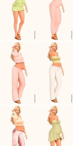 six different images of women in various outfits, all with their arms around each other