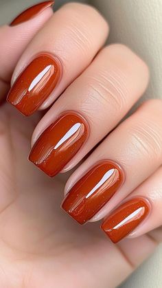 Fall Orange And Brown Nails, Brick Orange Nails, Amber Colored Nails, Fall Orange Nails Acrylic, Burnt Orange Nails Designs Fall, Nails Orange Design, Fall Nails Burnt Orange, Autumn Nails Orange, Burnt Orange Nails Designs