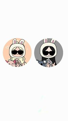 two stickers with the same character on them, one is wearing sunglasses and the other has