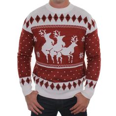 Ugly Christmas Sweater – Reindeer Menage a Trois Ugliest Christmas Sweater Ever, Ugly Christmas Sweater Contest, Ugly Christmas Sweater Reindeer, Reindeer Christmas Sweater, Mens Ugly Christmas Sweater, Reindeer Games, Ugly Holiday Sweater