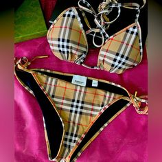 Barely Worn, Two Piece Original Burberry Two Piece Bikini/Swimsuit. My Measurements Are Hips 35/36, Waist 25/26, & Bust 31/32 (Fits Sized S Or M Depending On Body Type And Desired Amount Of Coverage.) Burberry Swim, Two Piece Swimsuit, Body Types, Womens Swim, Burberry, Two Piece, Swimming, Women Shopping