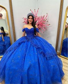 King Blue Sparkly Quinceanera Dresses Off Shoulder Fairy Skirt Applique Sequins robe de princesse bleu royale Sweet 15 robe gown - AliExpress Royal Blue Quince, Corset Ball Gowns, Dresses Off Shoulder, Tiered Tulle Skirt, Blue Quince