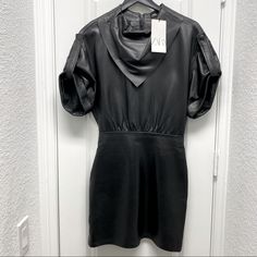 This Dress Is A Real Beauty. Very Sophisticated And Sexy 100% Authentic. Nwt Main Fabric: 100% Sheep Leather Lining Fabric: 100% Viscose Leather Scarf, Sheep Leather, Real Beauty, Zara Black, Lining Fabric, Zara Dresses, Sheep, Colorful Dresses, Genuine Leather