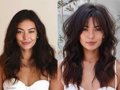 25 Flattering Ways to Pair Curtain Bangs with Wavy Hair Face Framing Layers Medium Round Face, Flattering Bangs Round Face, Long Shag Haircut With Curtain Bangs Round Face, Fringe Curtain Bangs With Layers, Wispy Bangs For Square Face, Bangs Square Face Shape, Curtain Bangs For Square Face, Round Face Wavy Haircuts, Haircuts With Bangs For Round Faces