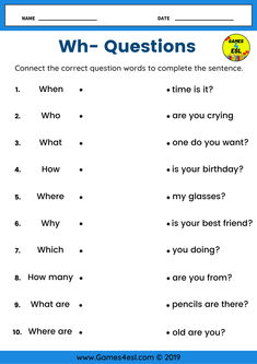 A Worksheet for practicing Wh Questions in English.