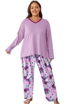 PRICES MAY VARY. Fabric: 100% Polyester, soft; breathable and lightweight to wear. Apply size XL to 5XL. Feature: 2 Piece Lounge Sets. Long sleeve pajamas top with a matching floral patterns long pants. Top: V-neck with matching color trim, simple but elegant, perfect for house or daily wear on cooling day. Pants: No pockets; elastic waistabnd; the pants are featured as loose and comfortable. You can sleep without worrying about your pants legs rolling up to your knees. Occasion: This is not onl Relaxing Weekend, Plus Size Pajamas, Gifts For Your Mom, Fashion Joggers, Pajamas Set, Jogger Set, Pajama Top, Pajama Sets, Elegant Floral