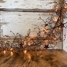 a branch with some lights on it sitting on a table